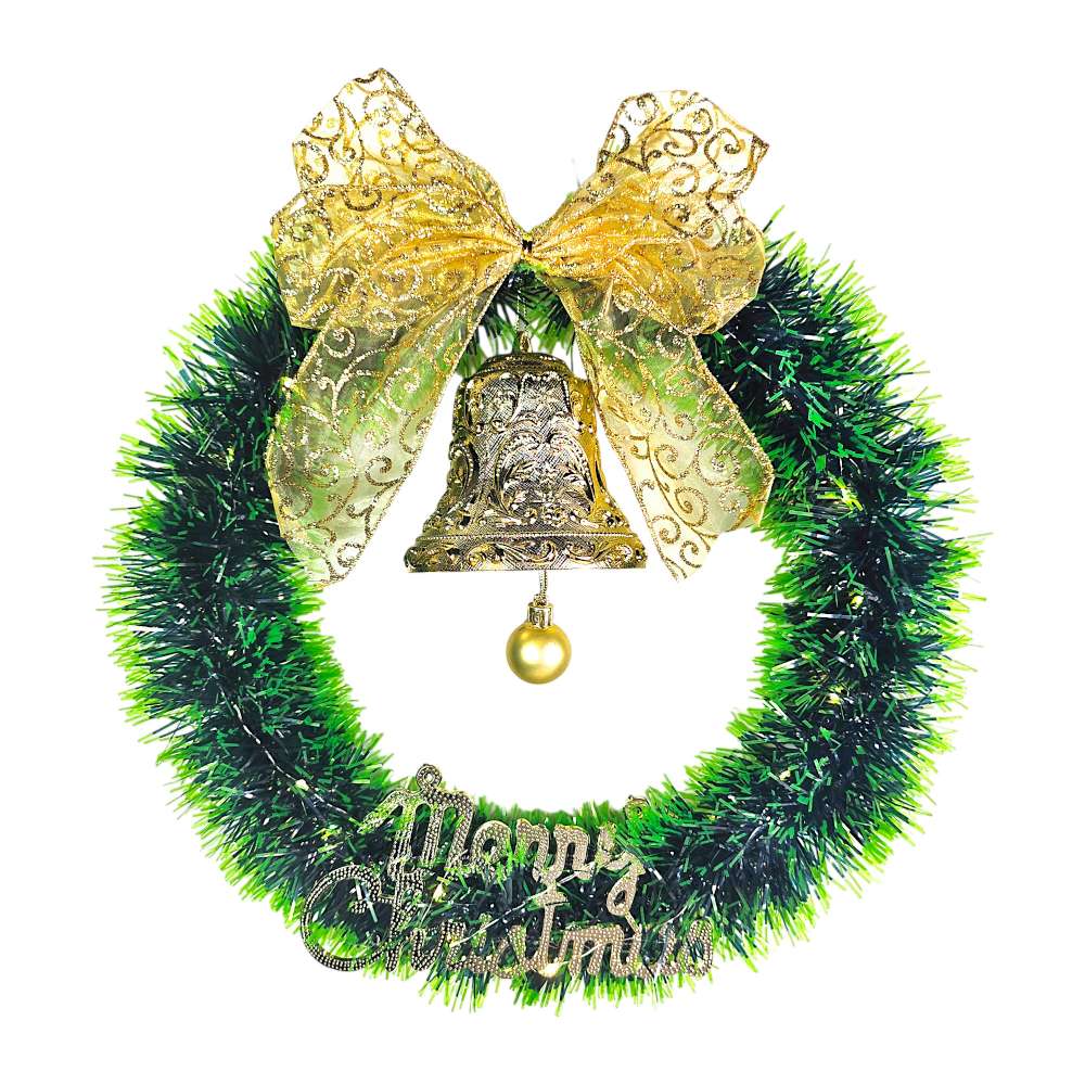 摩達客14吋森林雙綠漸層系金蔥彎絲聖誕花圈_台灣工藝免組裝_本島免運費, , large