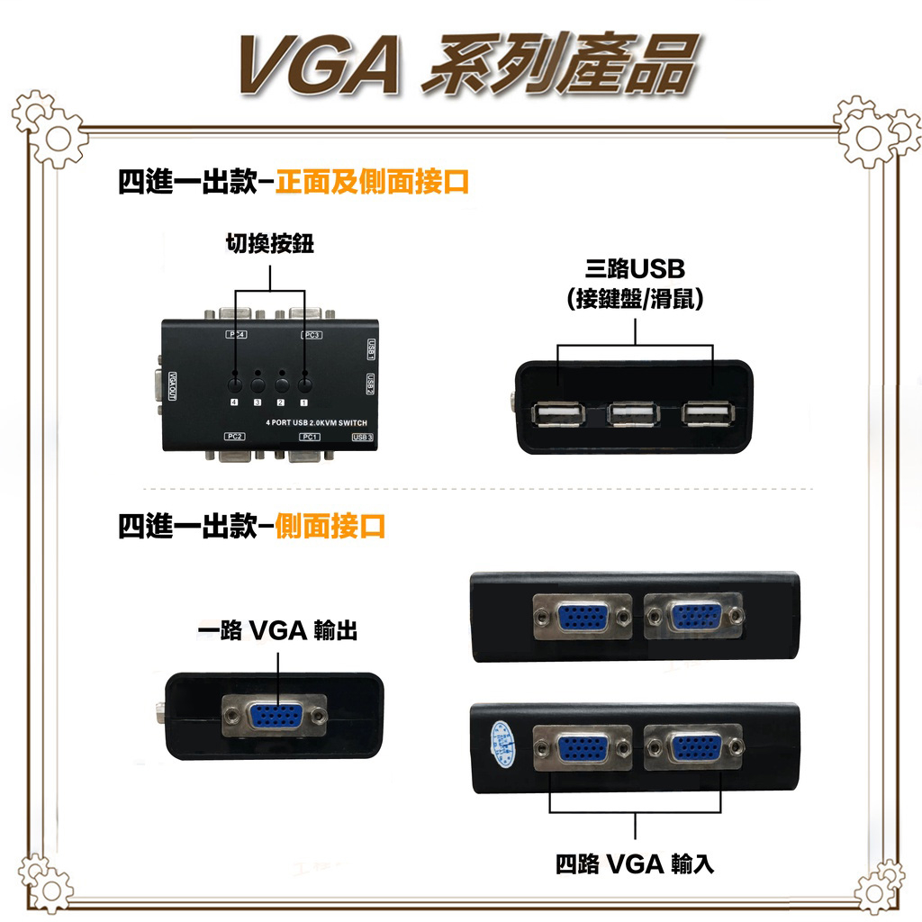 昌運監視器 HD-VK401 四進一出 VGA KVM切換器, , large