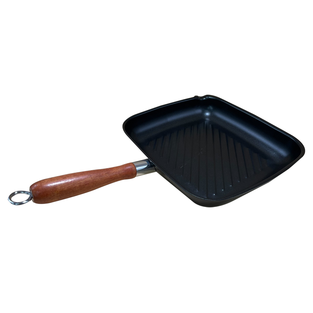 GS MALL 台灣製造 單柄方形牛排煎盤 單柄原木手柄 煎鍋 平底鍋 不沾鍋 中鋼碳鋼 鐵鍋 鍋具 牛排鍋 煎牛排, , large