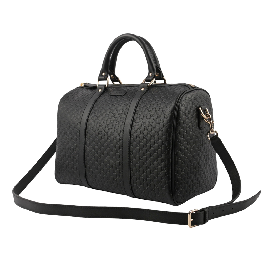 GUCCI Guccissima 牛皮壓紋手提/斜背二用波士頓包/黑色, , large