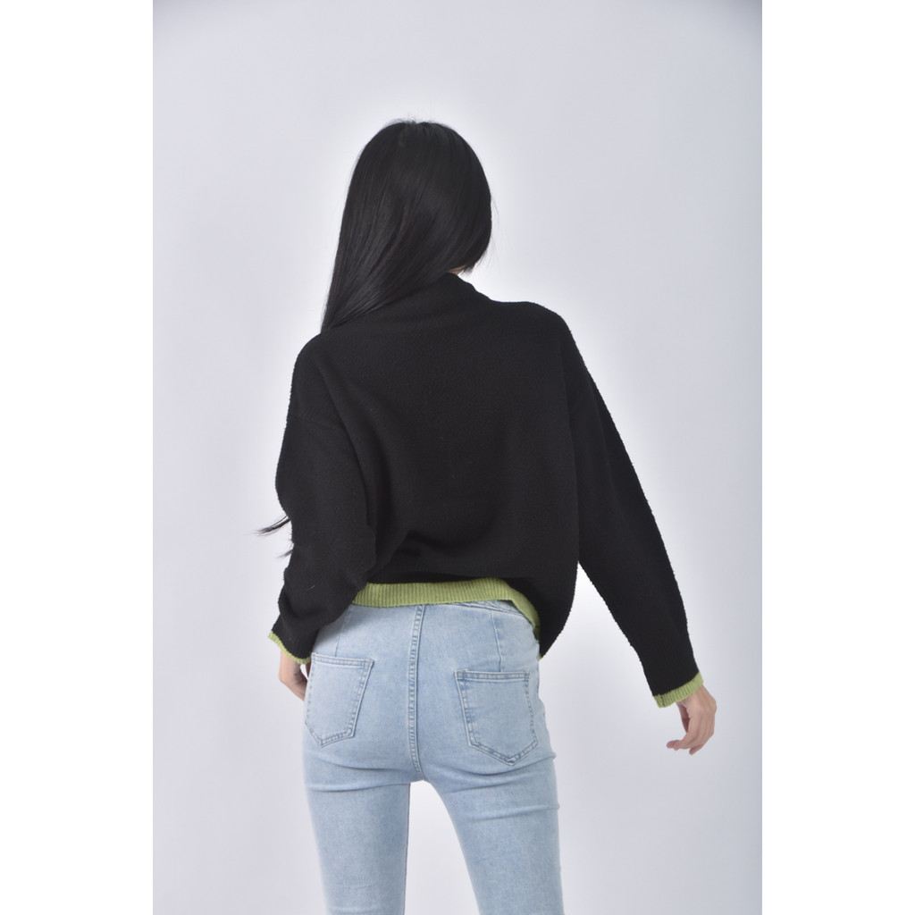 (M) 質感圓領黑色長袖上衣二手衣, , large