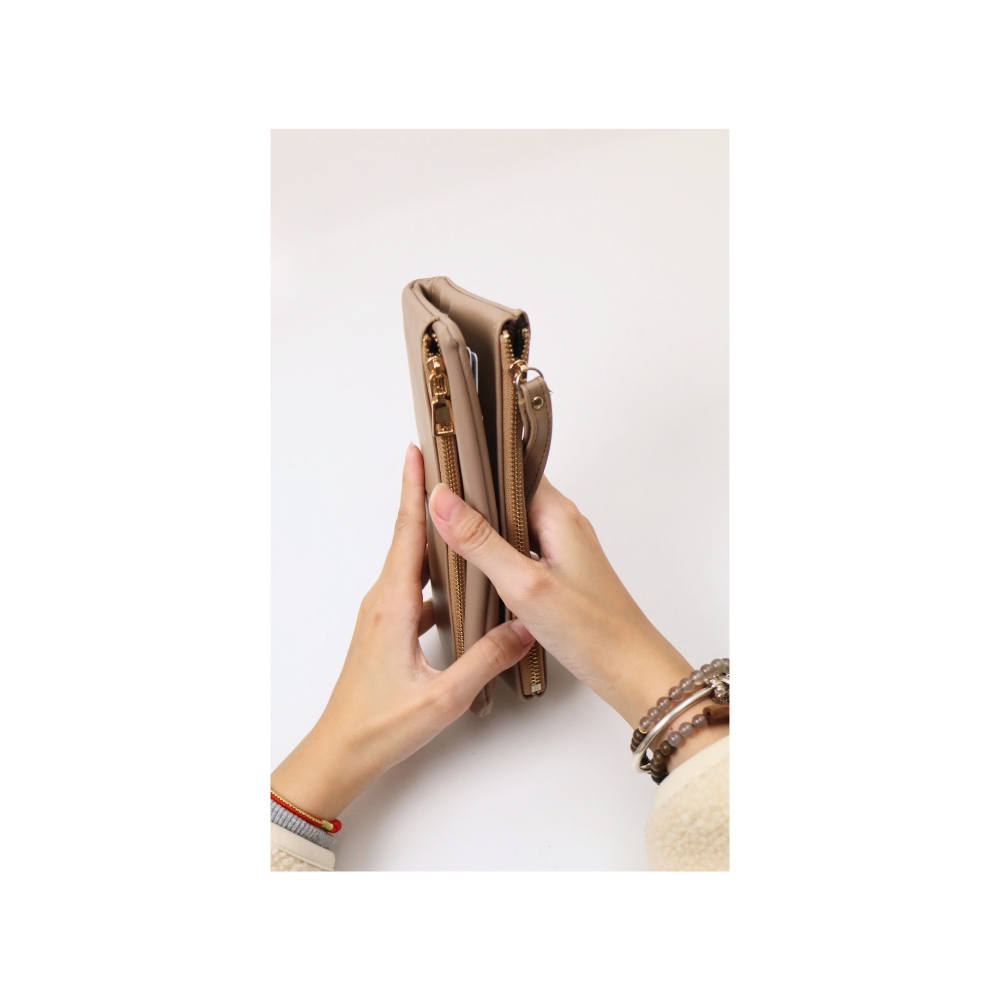 LUN&Eacute;A 柔光小羊皮雙層對折長夾  多卡位收納 人氣女用皮夾 女夾 錢包 氣質百搭長夾, , large