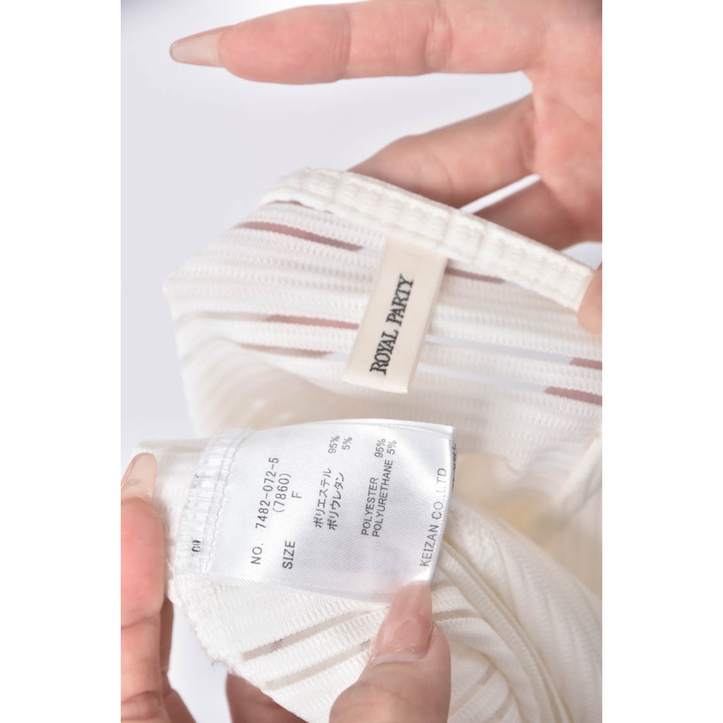 (S) royal party質感條紋白色長袖上衣二手衣, , large