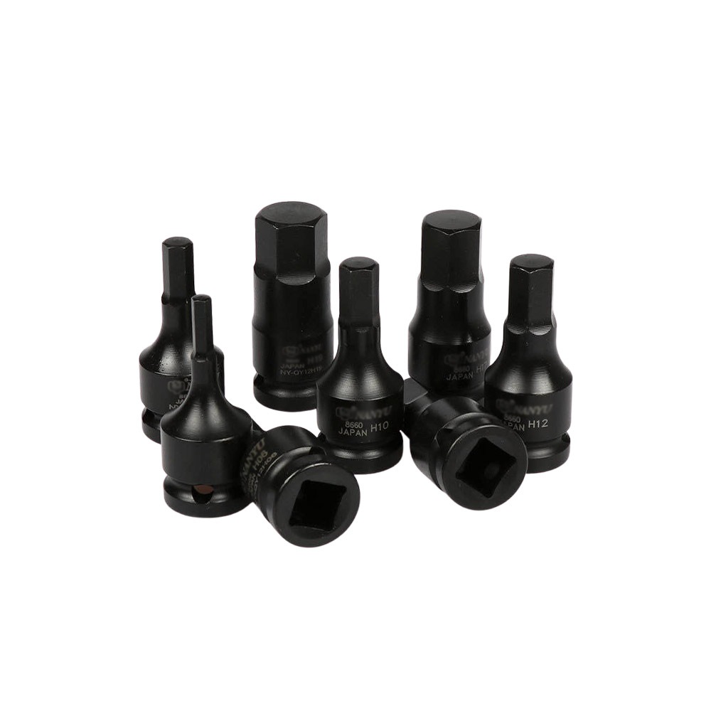 台灣現貨！3分4分 氣動六角凸頭套筒 總長60L 78L 三分 四分套筒組 CR-MO鉻鉬鋼 染黑 內六角, , large