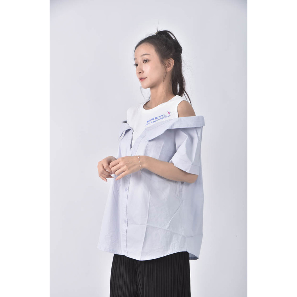 (XL) obdesign棉質露肩白色短袖上衣二手衣, , large