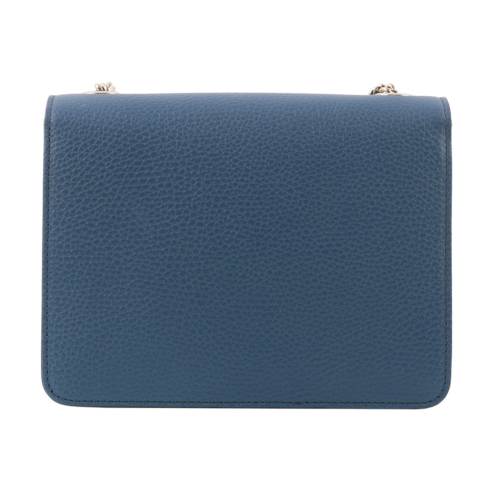 GUCCI 金屬雙G Logo荔枝皮革方形斜背包/藍色, , large