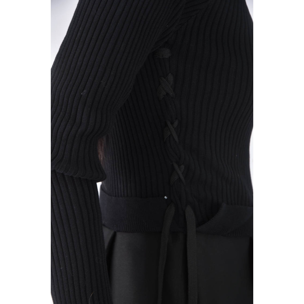 (S) 質感綁帶黑色洋裝二手衣, , large