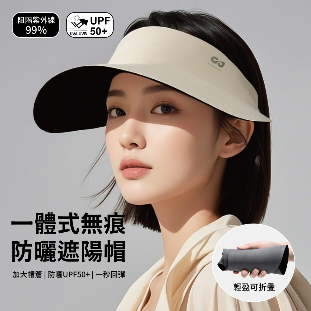 一體式無痕防曬遮陽帽_加大10CM帽簷, , large