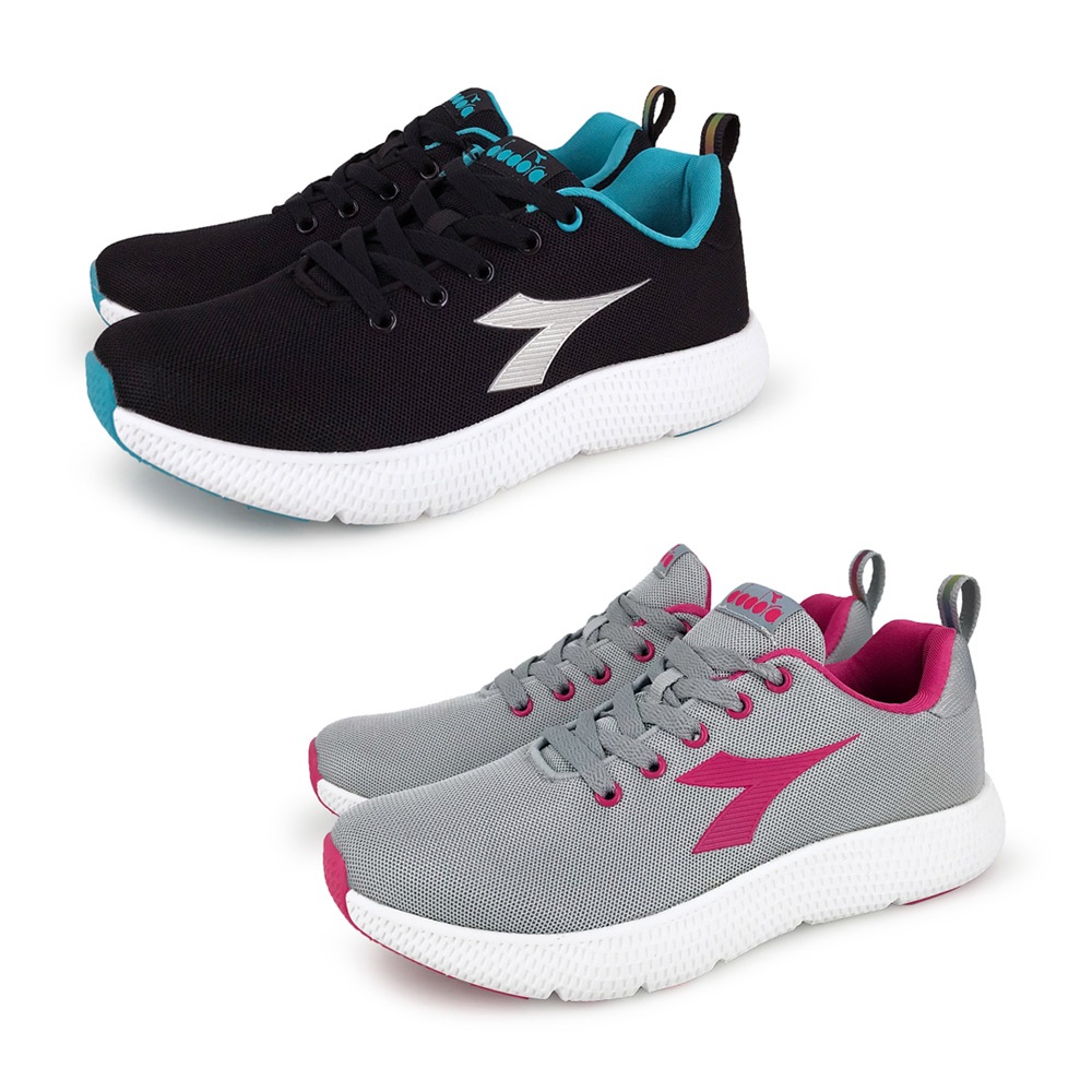 DIADORA迪亞多那 輕量專業慢跑女鞋 女運動鞋 慢跑鞋 時尚 撞色 透氣 散熱 保護後跟 耐磨 止滑 黑綠 灰桃紅