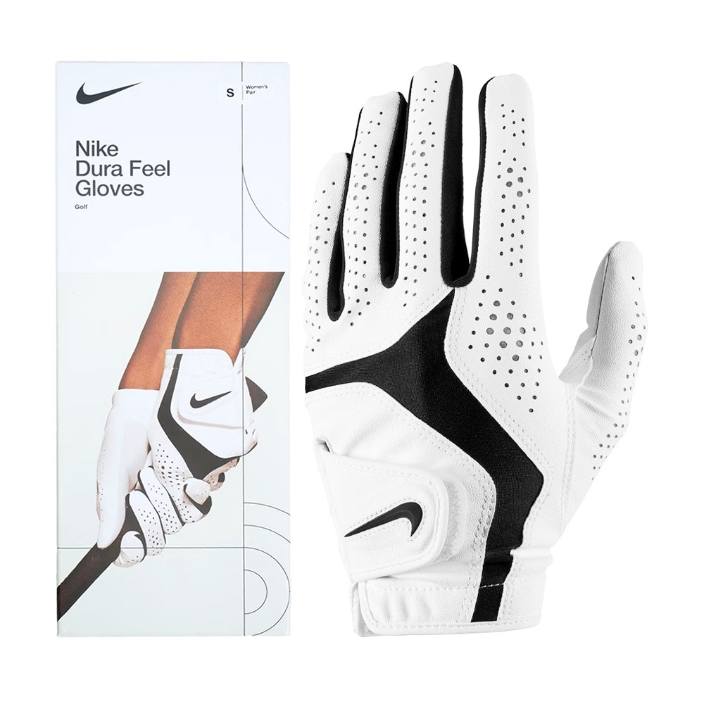 NIKE W DURA FEEL X GG 女子高爾夫手套(左手) 單入裝 合成皮 耐用 彈力 舒適 抓地力 手感 白黑, , large
