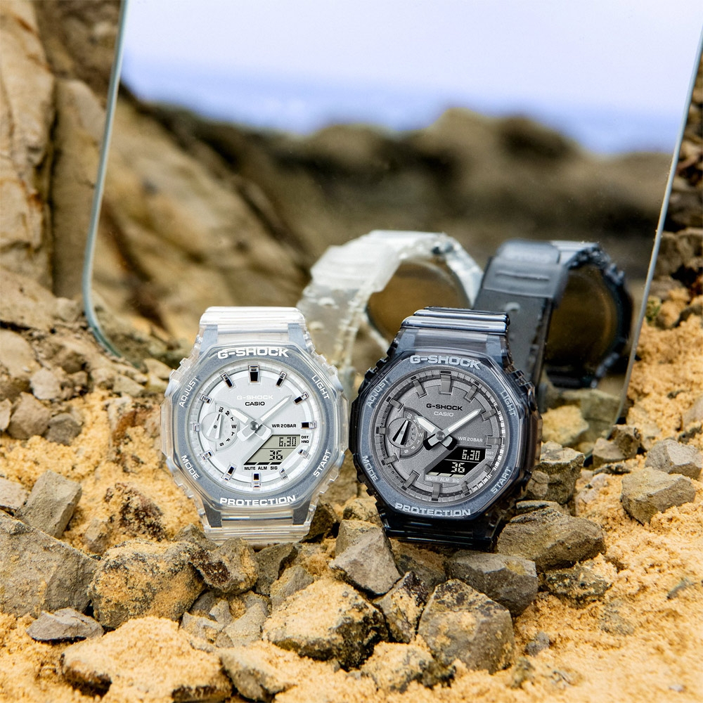CASIO 卡西歐 G-SHOCK 八角 半透明雙顯手錶-透黑 GMA-S2100SK-1A, , large