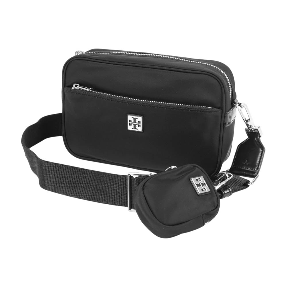 TORY BURCH Virginia 再生尼龍附小袋拉鍊斜背包(黑色), , large