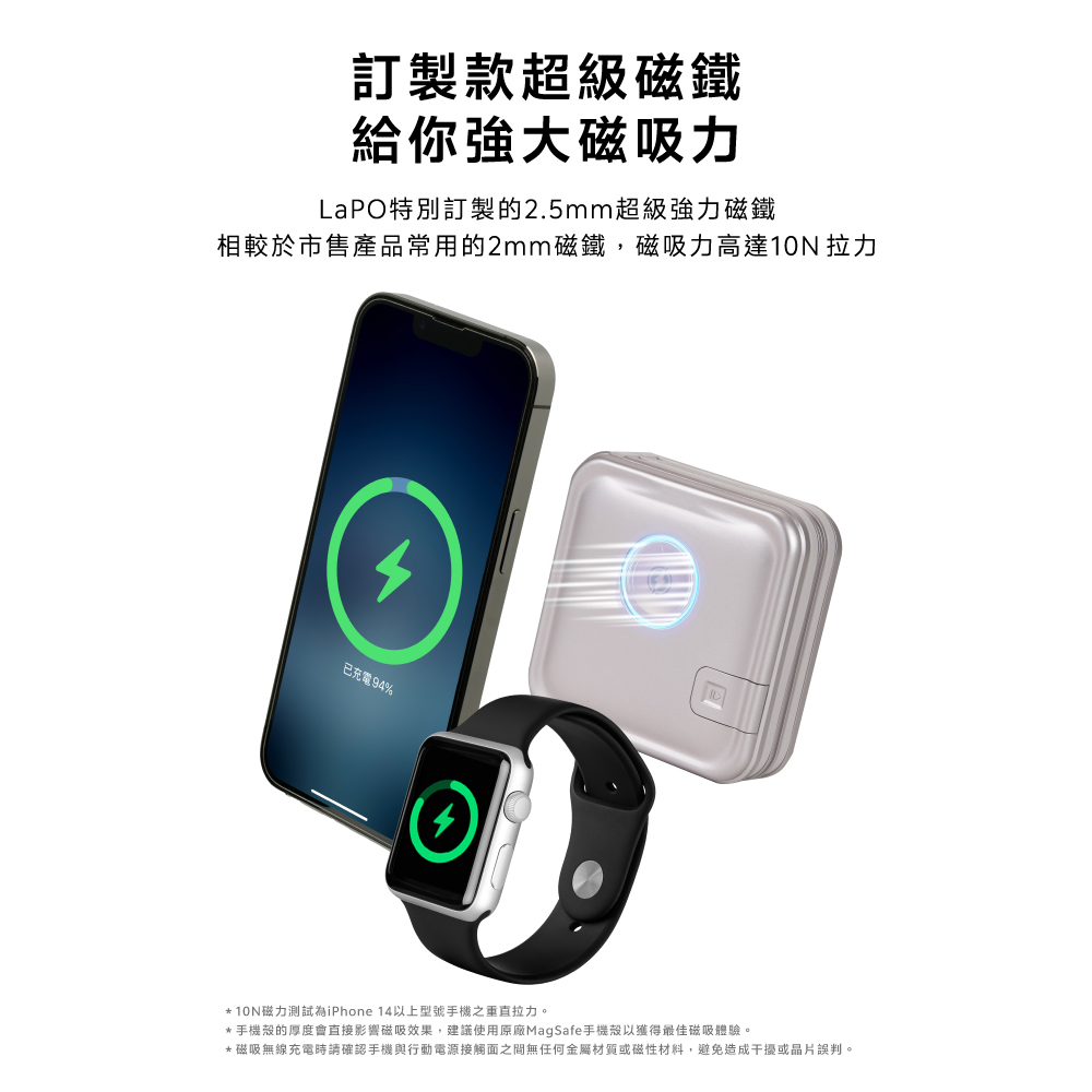 【LaPO】3.5代 全功能無線充電行動電源 11200mAh WT-08P - 沉靜綠(自帶線：Type-C+Lightning ), , large