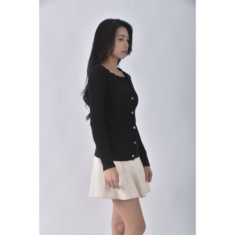 (XS（含）以下) 質感針織貼身黑色長袖上衣二手衣, , large