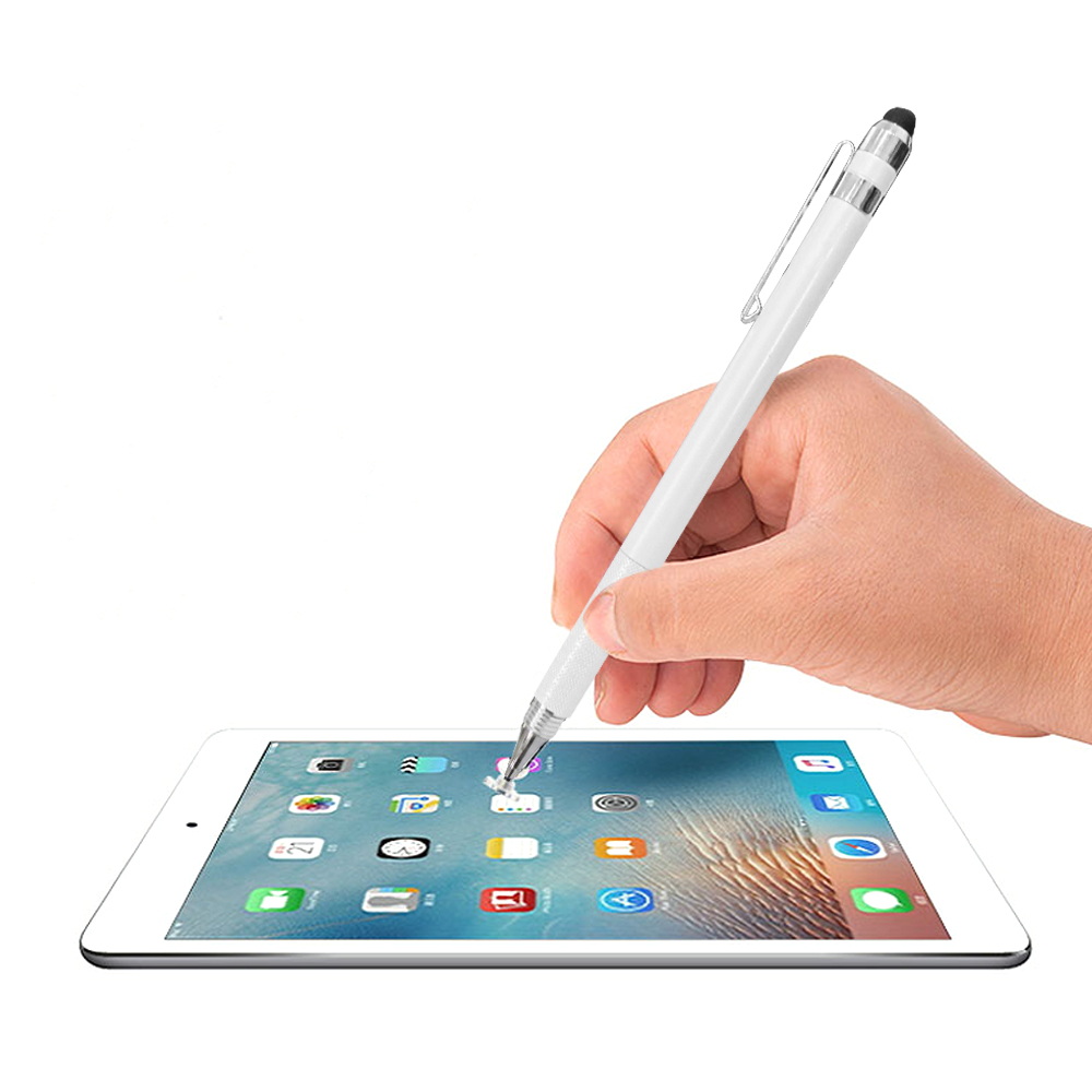 (2-Pack)[DP43 Snow White]Dual-Head Clip Disc Fine Stylus Pen (with Transparent Pen Case), 白, large