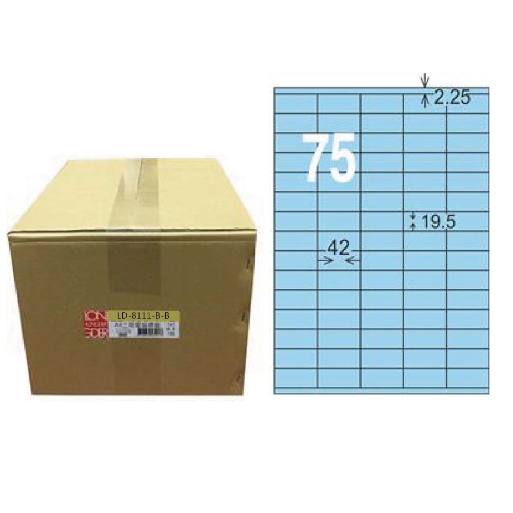 【龍德】LONGDER 三用電腦標籤 A4 75格 19.5*42mm淺藍1000張/箱 LD-8111-B-B(適用雷射、噴墨、影印), , large