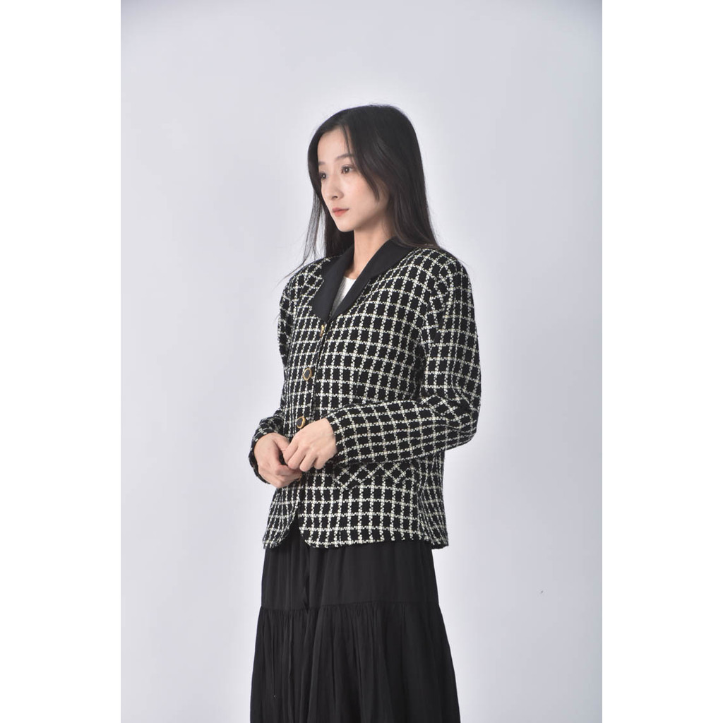 (L) sinziuan小香風排扣黑色外套二手衣, , large