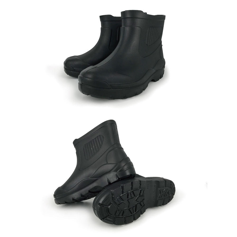 精選短靴式輕量雨鞋 MIT 台灣製造 男鞋 男靴 短雨靴 防水鞋 一體成型 控溫EVA 彈性 舒適 耐磨 抓地 止滑 黑, , large