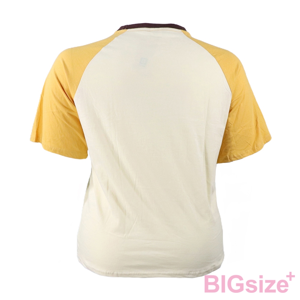 大尺碼-卡通印花 插肩 圓領T恤-紫/黃-0101152, , large