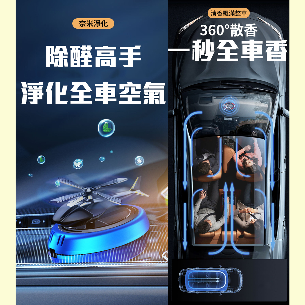 Solar-Powered Helicopter Car Air Freshener &ndash; Light-Sensing Auto Adjustment, Formaldehyde Removal, Home & Car Use, Aroma Diffuser, Air Purification with Nano Technology, , large