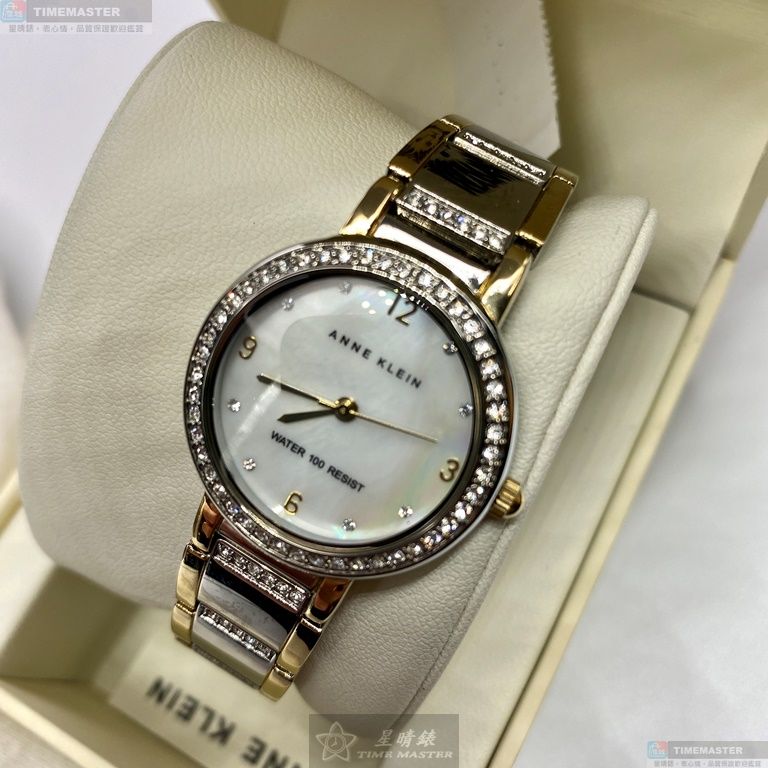[星晴錶業]AnneKlein手錶,28mm,AN00631銀色錶面銀錶殼金銀相間精鋼錶帶款, , large