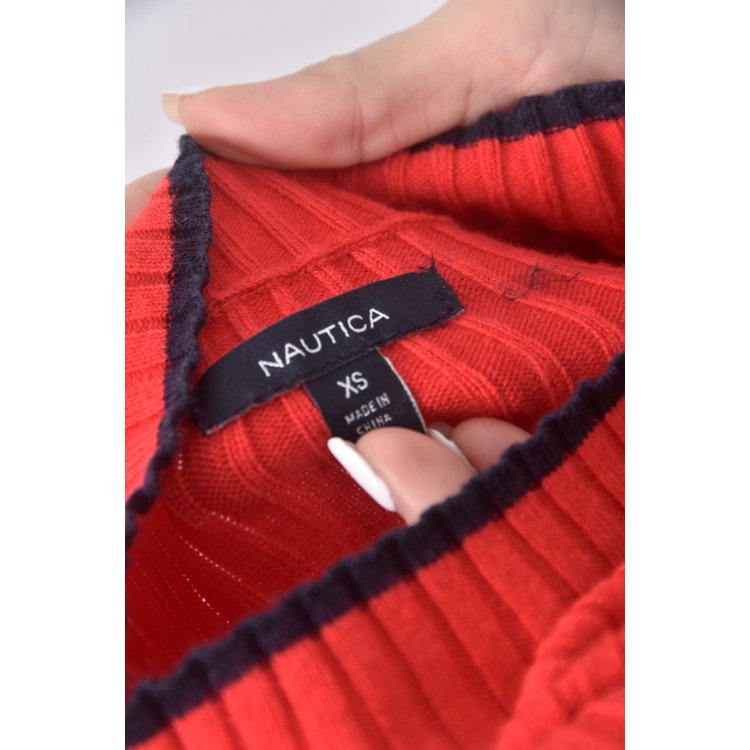 (S) nautica棉質條紋紅色長袖上衣二手衣, , large