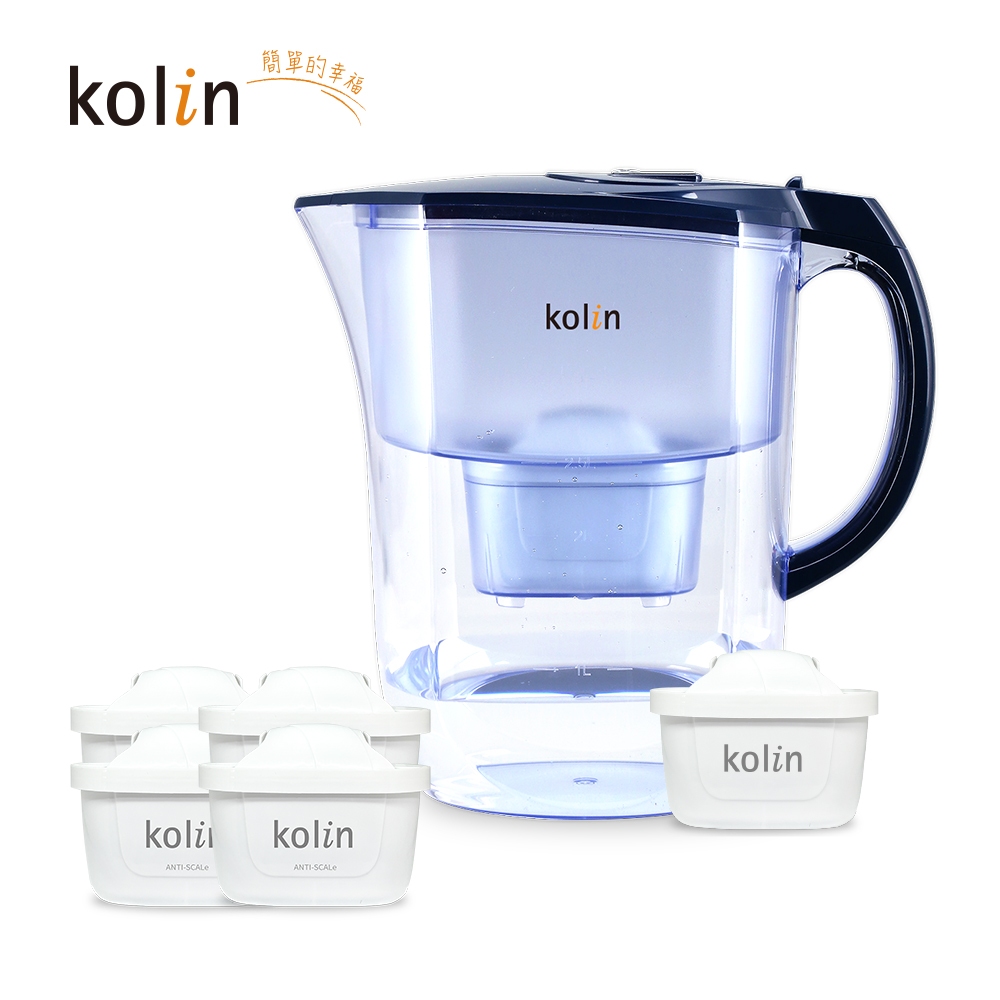 Kolin 歌林 3.8L濾水壺(內含四重濾芯*1)+五重淨垢濾芯4入(共1壺5芯/適用Brita), , large