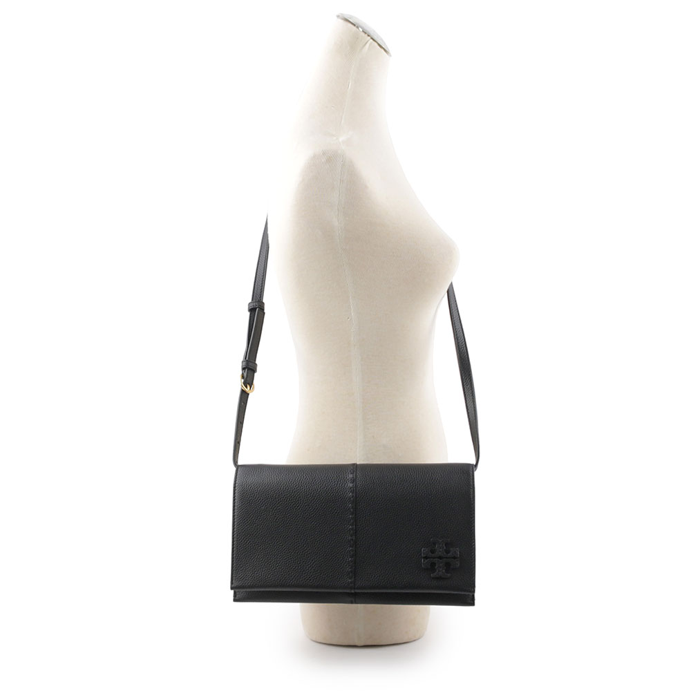 TORY BURCH McGRAW 鵝卵石皮革皮夾式斜背包/黑色, , large