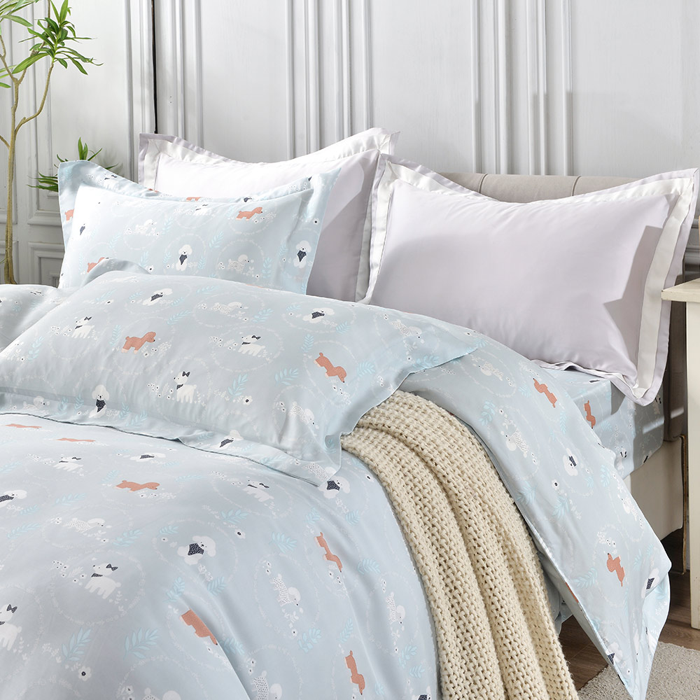 [LY SHIN BEDDING] Betrise Cute pet wandering story | C Energy Series 100% Austrian Tencel™ Light-quenched Graphene Four-piece Duvet Bedding Set-Double, , large