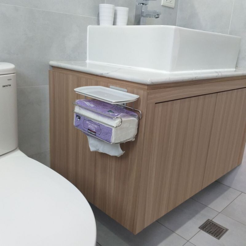 [熊好貼國際]捲筒紙巾架 衛生紙架 平台置物架 多用途收納架 不殘膠 粗糙凹凸不平整牆面皆可貼 捲紙架 面紙架, , large