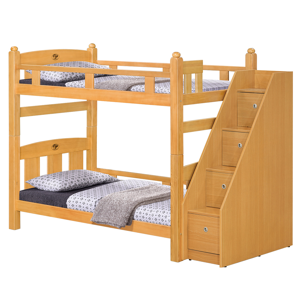 【唯熙傢俱】葛雷檜木色3.5尺收納樓梯雙層床組