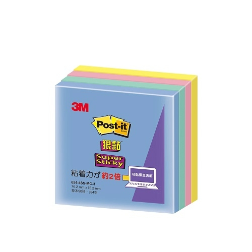 3M 654-4SS-MC1 利貼狠黏便條紙紙磚-混色(多款)654-4SS-MC1, , large