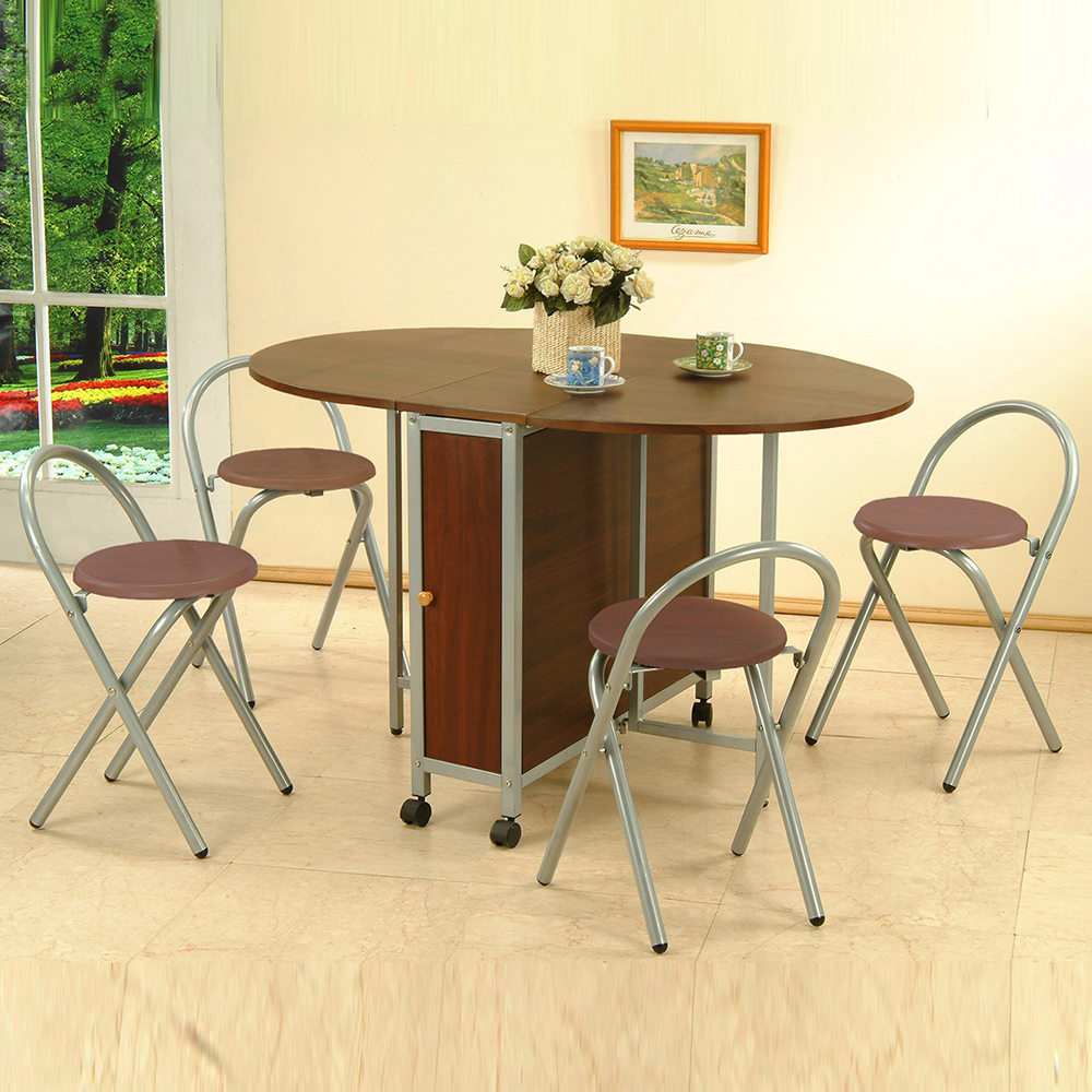 《C&B》橢圓折疊多用途蝴蝶桌椅組(一桌+四椅), , large