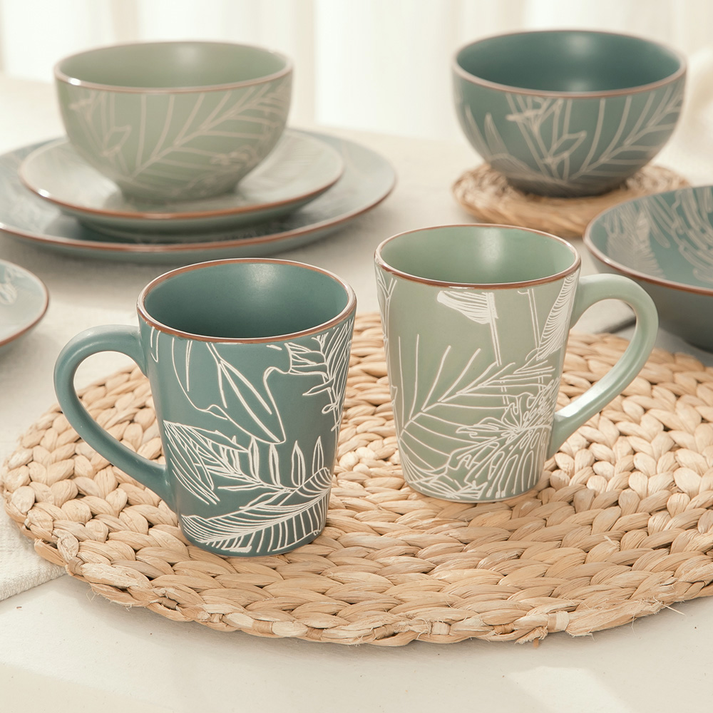 Matte Tropical Mug with Soft Banana Leaf Design, , large