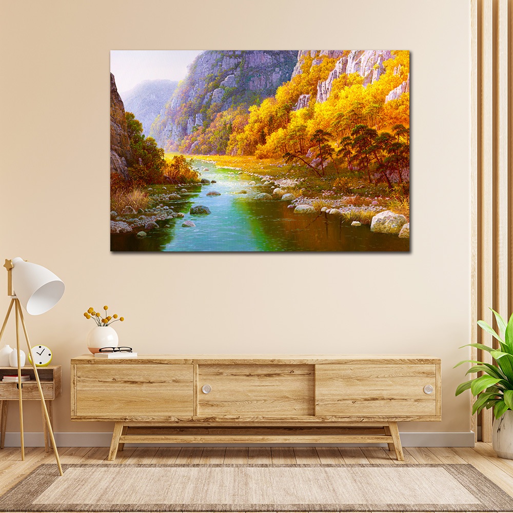 【御畫房】金秋溪水 國家一級畫師手繪油畫60×90cm(VF-83), , large