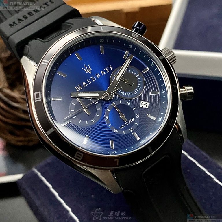 [星晴錶業]MASERATI手錶,44mm,R8871624003寶藍色錶面銀錶殼深黑色矽膠錶帶款, , large