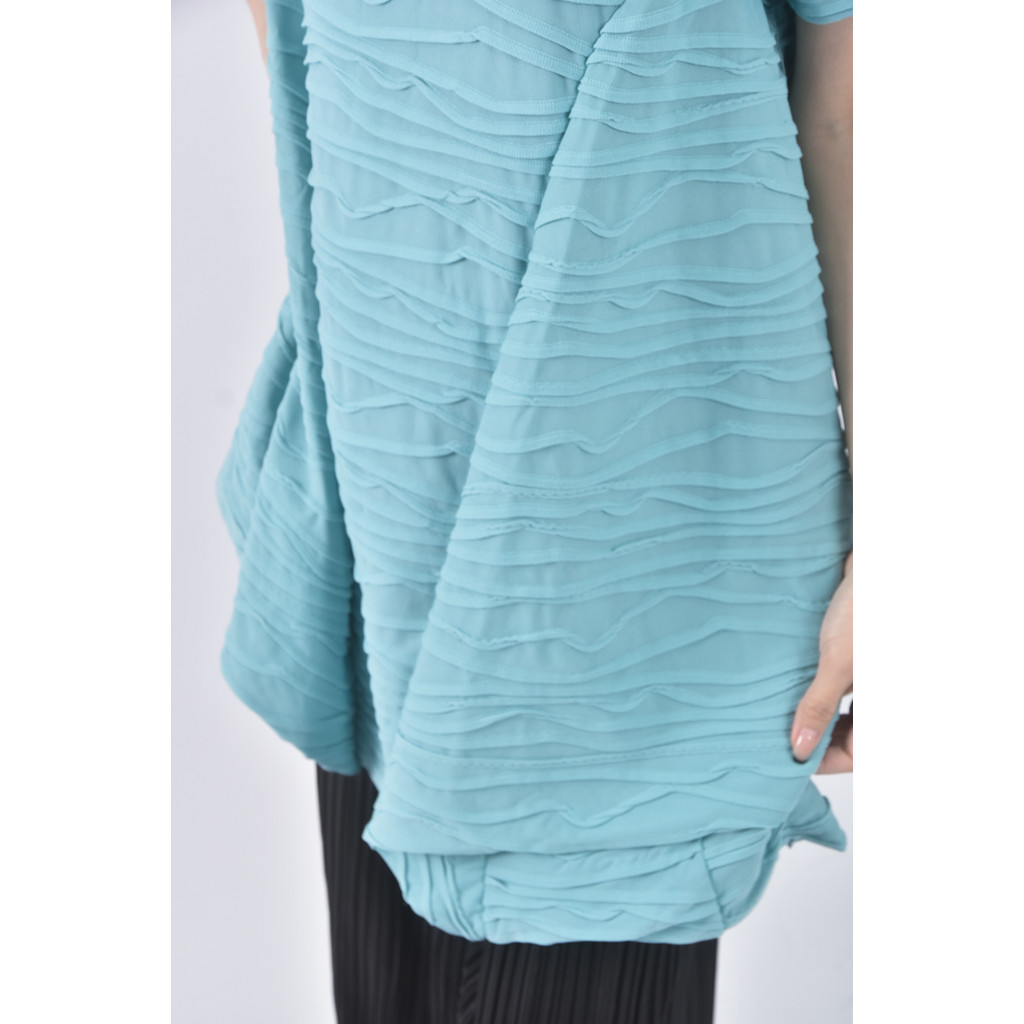 (S) 質感層次綠色短袖上衣二手衣, , large