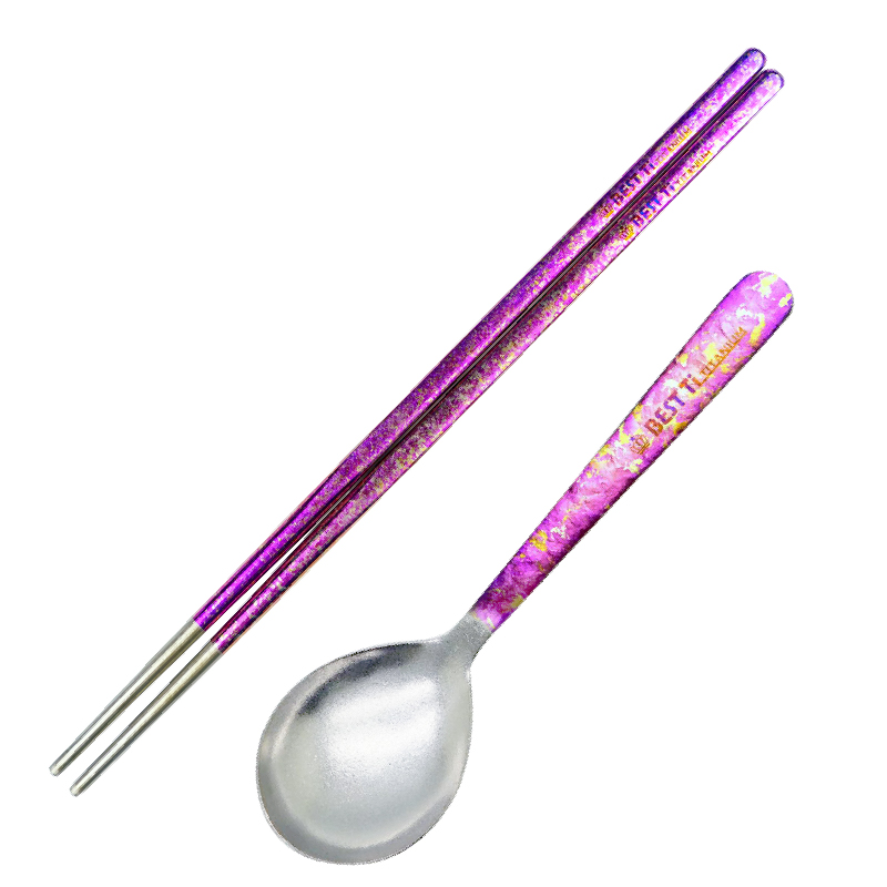 【純鈦冰晶阿湯筷匙組 櫻花粉】環保筷 鈦筷 鈦湯匙 大湯匙 筷子湯匙餐具組 環保餐具 露營餐具 攜帶餐具 鈦餐具 冰晶, , large