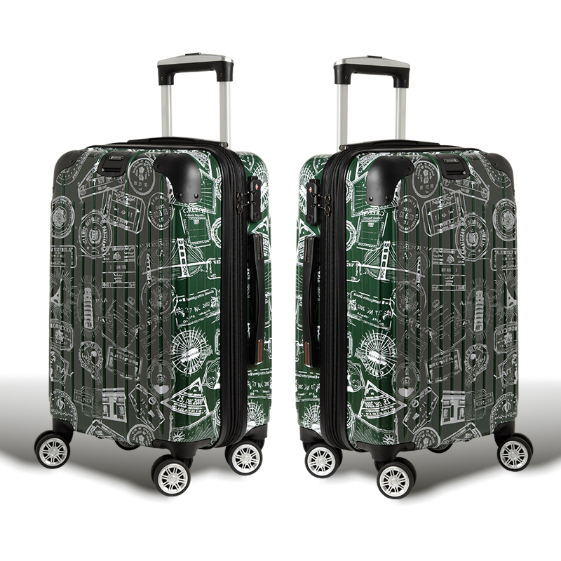 【Alldma鷗德馬】24吋郵戳拉鏈行李箱S4-暗綠郵(贈保護套C2+B2棋盤束帶), , large