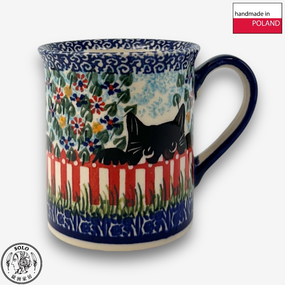 【SOLO Vintage】Cerraf Polish Pottery 280ml Mug Black Cat Garden Series Made in Poland, , large