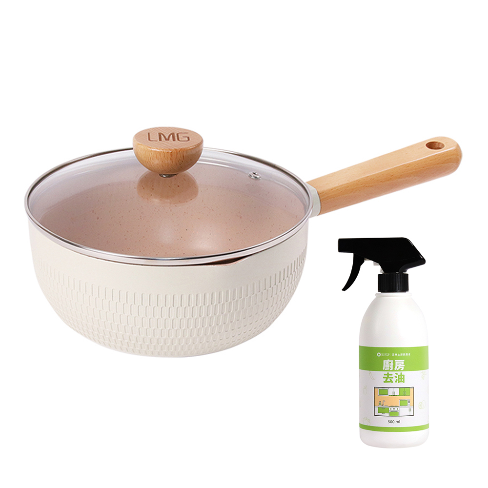 【LMG】錘紋不沾雪平鍋/附蓋 20cm 贈 植萃酵素廚房去油清潔劑500ml, , large