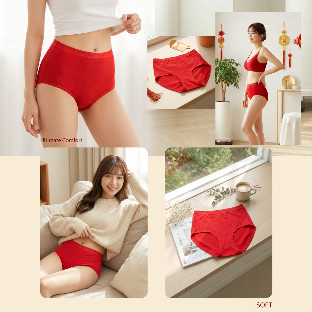 【伊柔 EVEROY】95%純棉高腰紅內褲 3D立體提臀 M-XL D500, , large