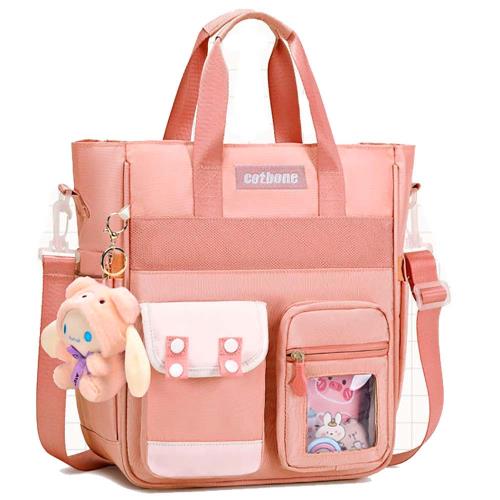 Student tote bag/school bag for elementary school (pocket style) (Cherry blossom pink + 6-piece set with little Mei doll)
