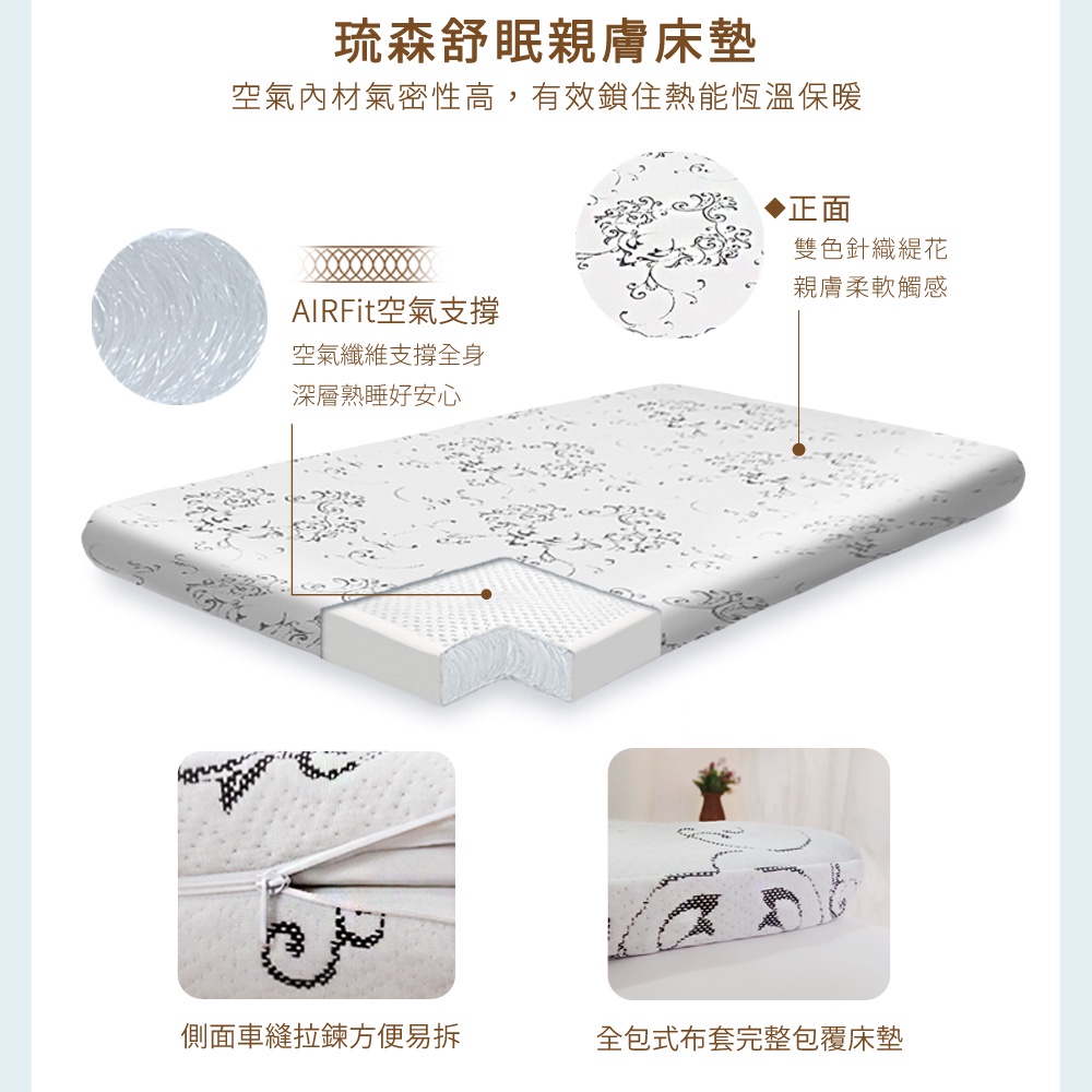 【日本旭川】AIRFit氧活力琉森緹花針織2.2cm空氣床墊 伊正推薦 舒適支撐 可水洗 6D透氣循環 高回彈, , large