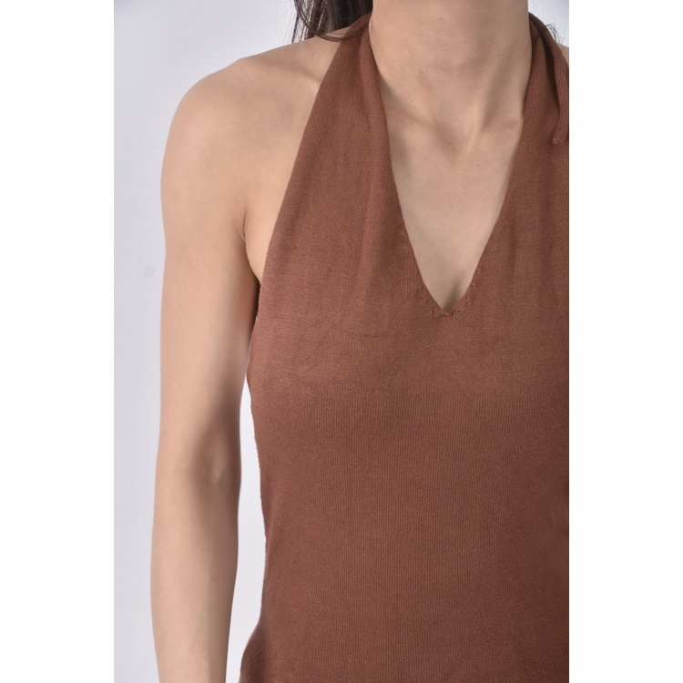 (S) 【安于晴Charlene私服】yuyu質感掛脖棕色洋裝二手衣, , large