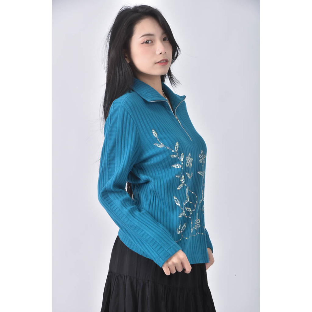 (M) kinkai花紋藍色長袖上衣二手衣, , large