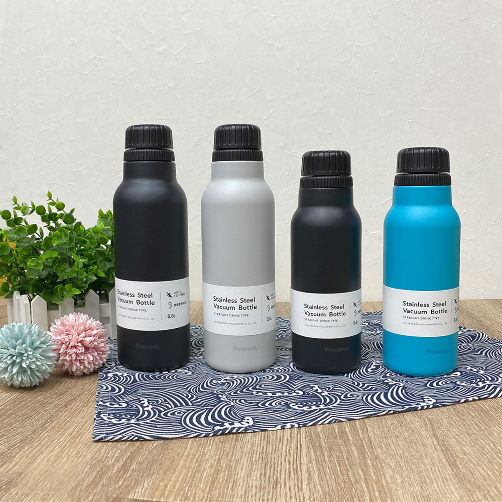 【日本孔雀Peacock】氣泡水 汽水 碳酸飲料 專用 316不鏽鋼保溫杯800ML-磨砂黑(抗菌加工), , large