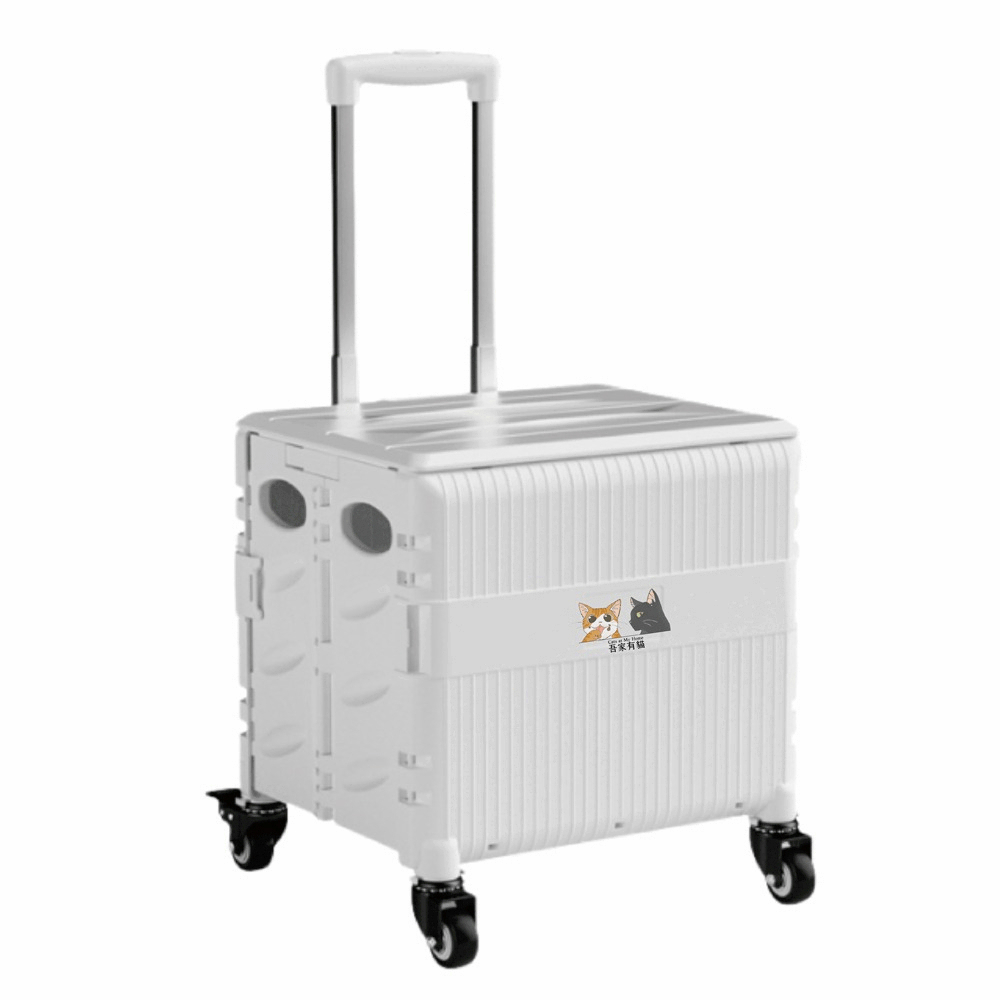 【A&R】吾家有貓多功能四輪折疊購物車 45L 月影白 (萬向輪 摺疊 手拉車 收納車 拉桿 買菜 露營), , large