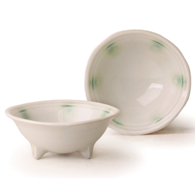 [豐名日本餐具] 4.0"三足井 黃貫入織部點紋裂釉 / C04DB0-343, , large