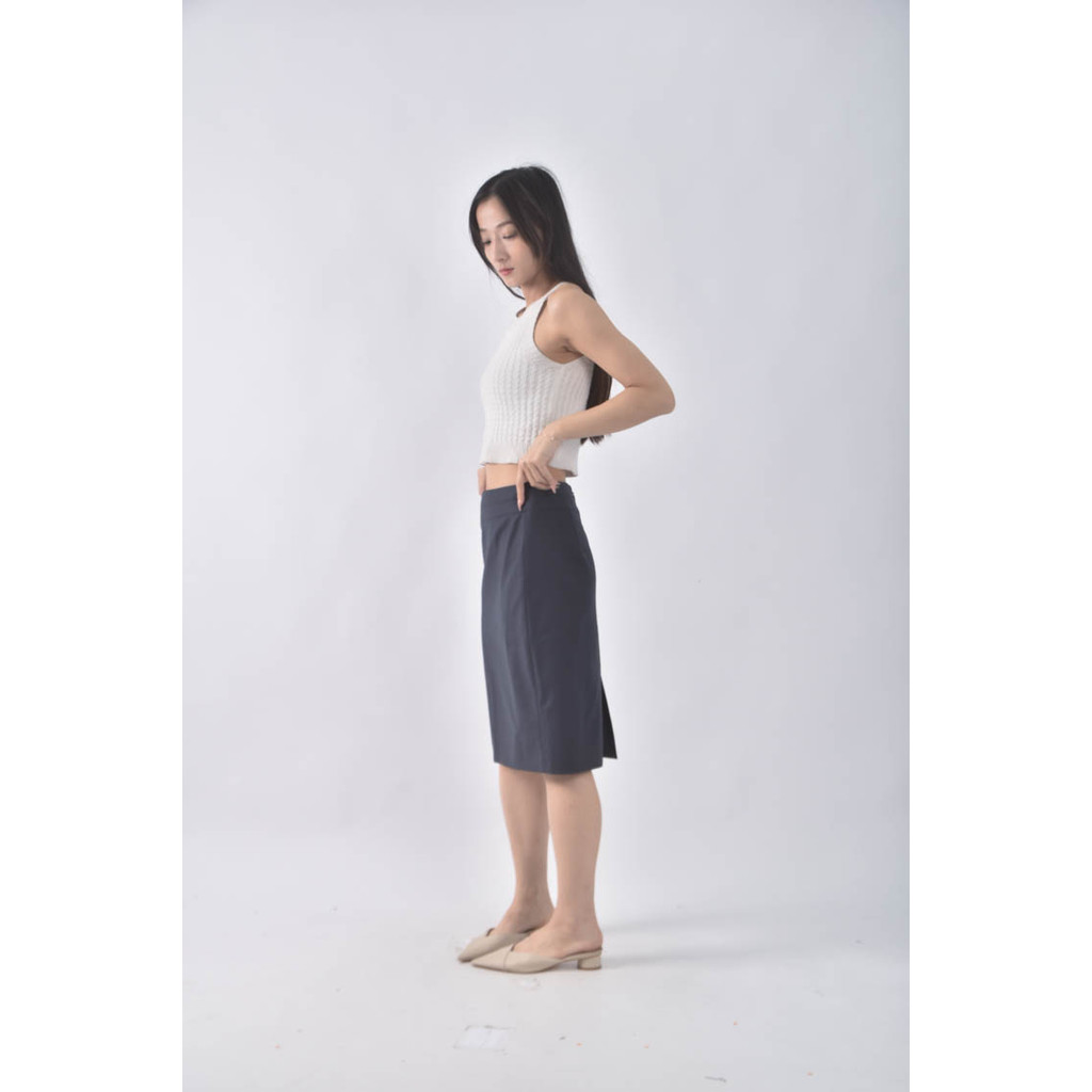 (L) 質感素面藍色短裙二手衣, , large